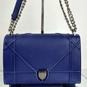 Christian Dior Grained Calfskin Medium Diorama Bag - Royal Blue Silver Hardware